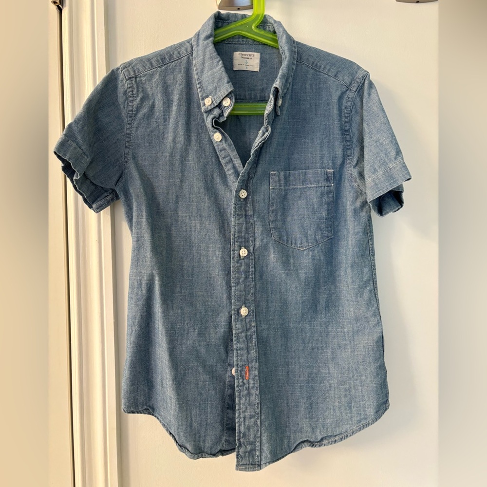 Crewcuts Boys Chambray Short Sleeve Button Down Shirt